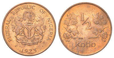 Нигерия 1/2 кобо 1973 KM 7 бронза UNC 4625-438