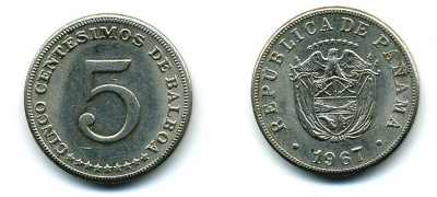 Панама 5 сентесимо 1967 KM 23.2 медно-никель 29-1256