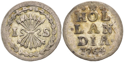 Голландия (Holland), Нидерланды 1 стивер 1764 KM 91 серебро 00-00
