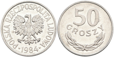 Польша 50 грошей 1984 MW, Народная Республика KM 48.1, Parchimowicz 210r алюминий aUNC 3336-711
