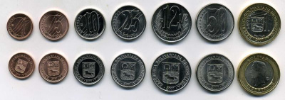 Венесуэла лот из 7 монет 2007 (1, 5, 10, 12 1/2, 25, 50 сентимо и 1 боливар) UNC M75-19