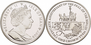 Остров Мэн 1 крона 2009 20 лет падению Берлинской стены KM 1373 медно-никель UNC 107-723