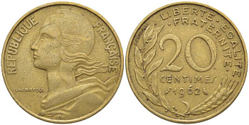 ФРАНЦИЯ 20 САНТИМОВ 1962 ТИП MARIANNE KM 930, LE FRANC 156.2 медь алюминий никель 175-754