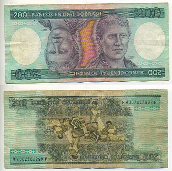 БРАЗИЛИЯ 200 КРУЗЕЙРО 1984 ПОДПИСЬ 21, СЕРИЯ А 4887, ПРИНЦЕССА ИЗАБЕЛА Pick 199b бумага 7553-34-3