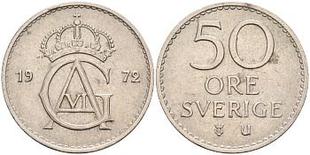 Швеция 50 эре 1972 Густав VI Адольф (1950-1973) KM 837 медно-никель 4582-755