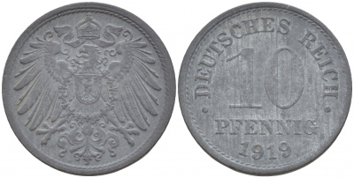 ГЕРМАНИЯ 10 ПФЕННИГОВ 1919 KM 26, J. 299 цинк 4539-1025