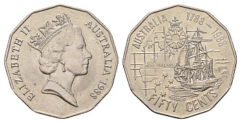 Австралия 50 центов 1988 200 лет Австралии KM 99 медно-никель UNC 4672-243