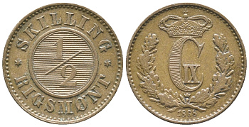 Дания 1/2 скиллинга ригсмонт 1868 Кристиан IX (1863-1906) KM 776 бронза 100-1149