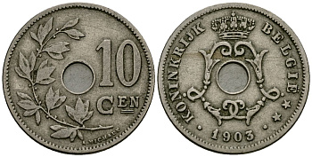 Бельгия 10 сантимов 1903 Belgie KM 49 медно-никель 4172-1113