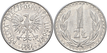 ПОЛЬША 1 ЗЛОТЫЙ 1987 MW KM 49.2 алюминий 106-543
