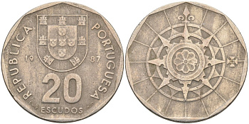 Португалия 20 эскудо 1987 KM 634.1 медно-никель 4571-1243