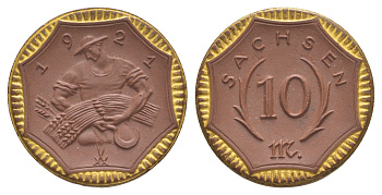 Саксония 10 марок 1921 Men18 27868.47, Scheuch 63b фарфор 1094-10-62