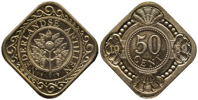 Нидерландские Антилы 50 центов 1989 Беатрикс (1980-2013) KM 36 позолоченная сталь UNC 4579-843