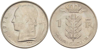 БЕЛЬГИЯ 1 ФРАНК 1970 BELGIQUE, БОДУЭН I (1951-1993) KM 142.1 медно-никель 202-1037