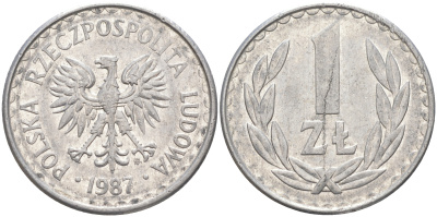 ПОЛЬША 1 ЗЛОТЫЙ 1987 MW KM 49.2 алюминий 106-543