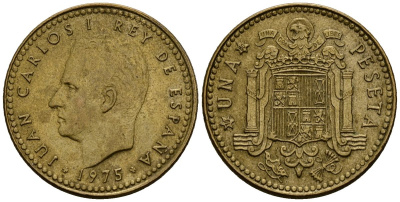 Испания 1 песета 1975 Хуан Карлос I (1975-2014) KM 806 алюминиевая бронза 4176-346