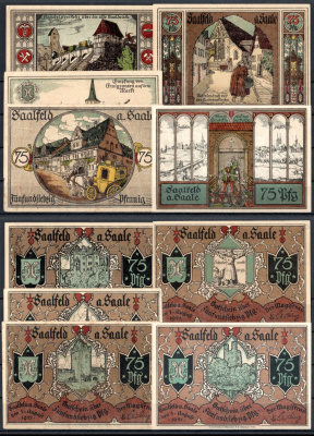 Заальфельд (Заале) (Тюрингия) полный набор из 5 нотгельдов (75 пфеннигов) 1921 Mehl Grabowski 1155.5 бумага UNC (пресс) 7553-19-2-2