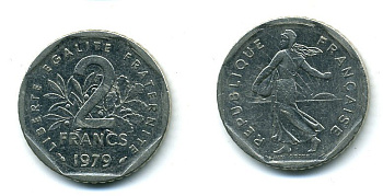 ФРАНЦИЯ 2 ФРАНКА 1979 СЕЯТЕЛЬ KM 942.1, LE FRANC 272.3 никель 25-2422