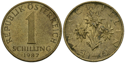 Австрия 1 шиллинг 1987 KM 2886 алюминиевая бронза 4135-217