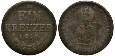 АВСТРИЯ 1 КРЕЙЦЕР 1816 A, ФРАНЦ II (1792-1835) KM 2113 медь 413-3012