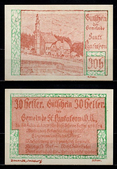 Австрия (Община Санкт-Панталеон) 30 геллеров 1920 Jaksc/Pick# JPR0921-30 бумага 7555-21-2-1