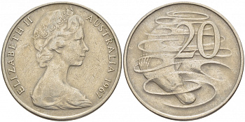 Австралия 20 центов 1967 Елизавета II (1952-2022), утконос KM 66 медно-никель 4536-1246