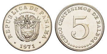 Панама 5 сентесимо 1971 тираж 11.000 экземпляров KM 23.2 медно-никель PROOF 1524-845