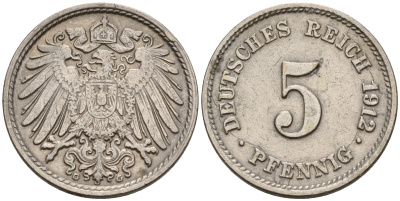 Германия 5 пфеннигов 1912 G KM 11, J.12 медно-никель    4152-1246