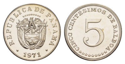 Панама 5 сентесимо 1971 тираж 11.000 экземпляров KM 23.2 медно-никель PROOF 1524-845