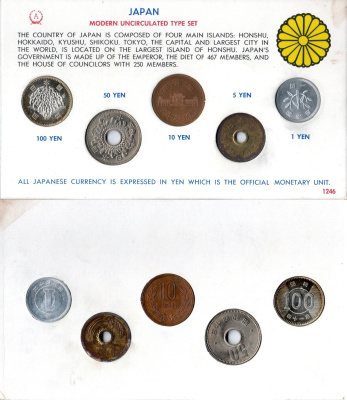 Япония официальный набор из 5 монет (1, 5, 10, 50 и 100 йен) 1965 в оригинальной упаковке Y 72a, 73a, 74, 76 и 78 UNC 2-4-1-01