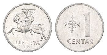 Литва 1 цент 1991 KM 85 алюминий UNC 4115-721