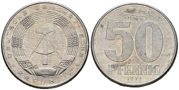ГДР 50 пфеннигов 1971 A KM 12.2 алюминий 4601-616