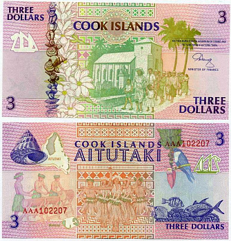 Острова Кука 3 доллара 1992 в оригинальном буклете, Христианская церковь в Раротонге Pick 7а бумага UNC (пресс) 7375-20-2-2