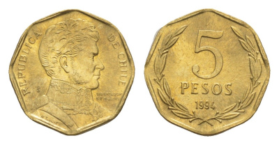 Чили 5 песо 1994 KM 232 алюминиевая бронза 4640-1055