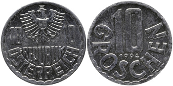 АВСТРИЯ 10 ГРОШЕЙ 1994 KM 2878 алюминий 33-336