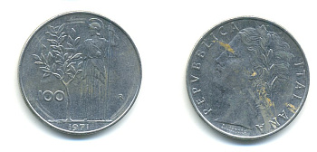 Италия 100 лир 1971 R, Афина KM 96.1 нержавеющая сталь 80-1246