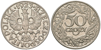 Польша 50 грошей 1923 MW Y 13 никель UNC 4618-767