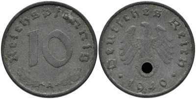 Германия 10 рейхспфеннигов 1940 A KM 101, J. 371 цинк 113-646