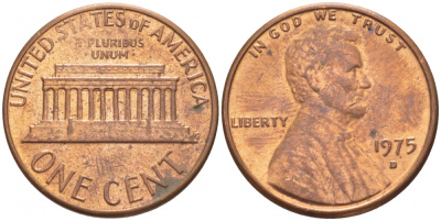 США 1 ЦЕНТ 1975 D, ЛИНКОЛЬН KM 201 медь цинк UNC 3309-249