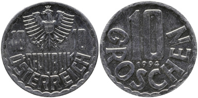 АВСТРИЯ 10 ГРОШЕЙ 1994 KM 2878 алюминий 33-336