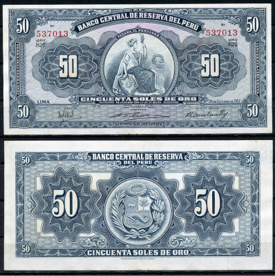 Перу 50 солей 1957 сидящая свобода, Thomas de la Rue Pick 78 a  бумага   451-730-1