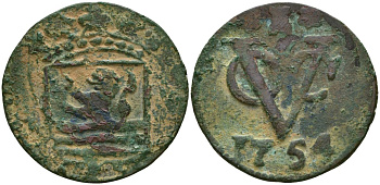 Нидерландская Ост-Индия 1 дуит 1754 Зеландия (Zeeland) KM# 152.3 медь 4573-1136