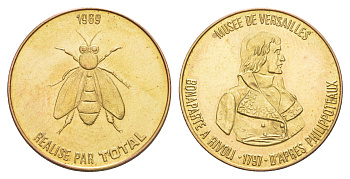 Франция жетон к 200-летию со дня рождения Наполеона-Бонапарта "Музей Версаля - Битва при Риволи" 1969 компания Total, диаметр 25,8 мм, вес 5 гр железо плакированная латунью UNC 4637-527