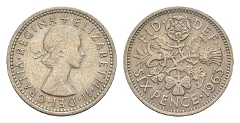 Великобритания 6 пенсов 1963 Елизавета II (1952-2022) KM 903, Spink 4149 медно-никель 4615-453