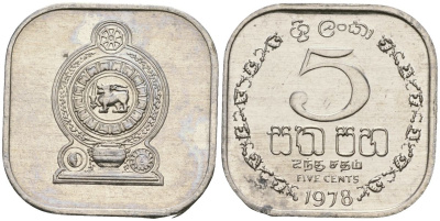 Шри-Ланка 5 центов 1978 KM 139a алюминий 4136-636