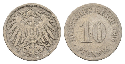 Германия 10 пфеннигов 1896 D KM 12, J. 13 медно-никель 4696-658