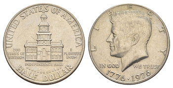США 1/2 доллара (50 центов) 1976 200 лет независимости, Джон Кеннеди KM 205 медь плакированная медно-никелем aUNC 4545-426