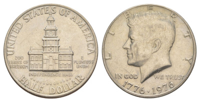 США 1/2 доллара (50 центов) 1976 200 лет независимости, Джон Кеннеди KM 205 медь плакированная медно-никелем aUNC 4545-426