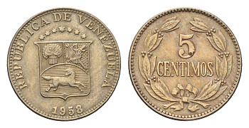 Венесуэла 5 сентимо 1958 год-тип Y 38.1 медно-никель 4668-1019