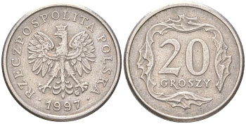 Польша 20 грошей 1997 Y 280 медно-никель 4614-326